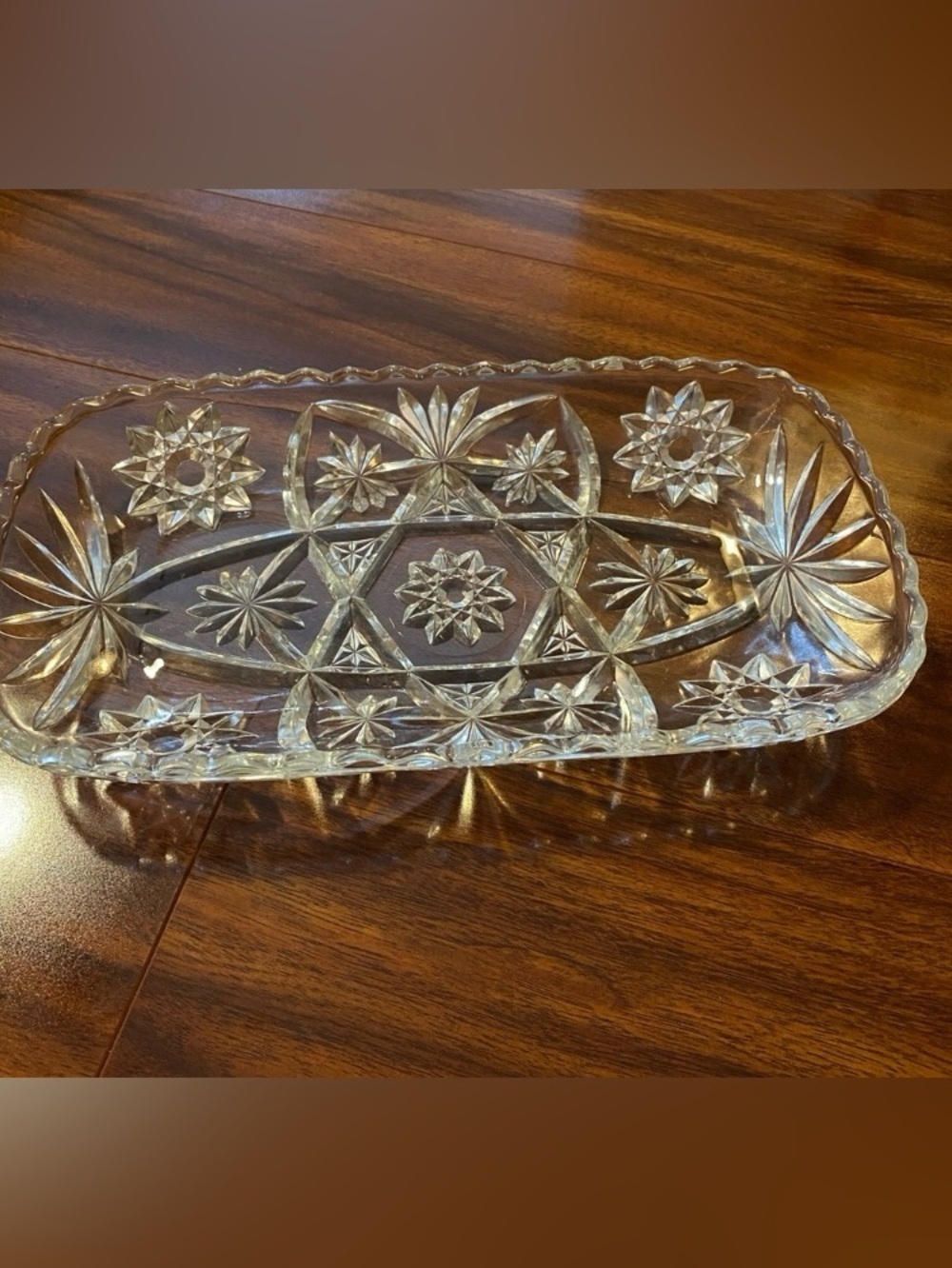 Vintage Anchor Hocking Cut Crystal Decorative Serving rectangular Tray - Clear